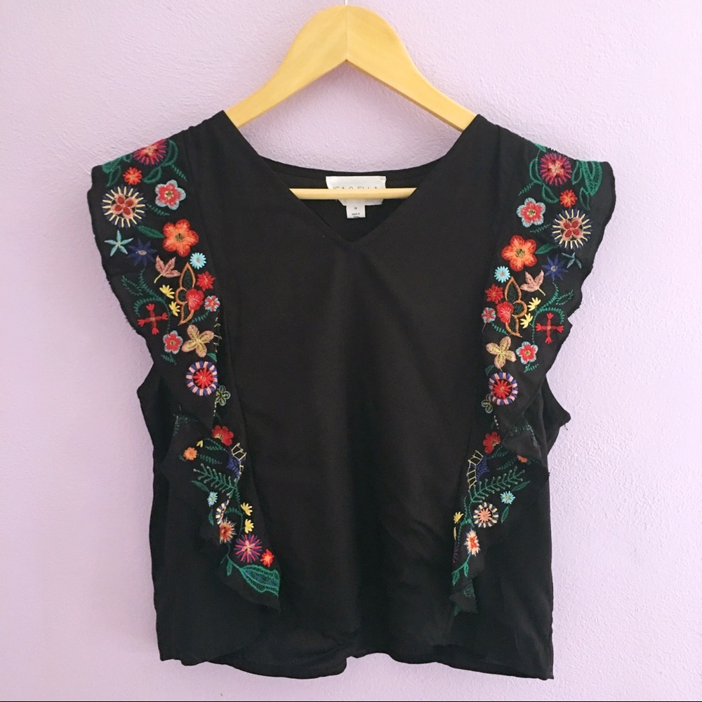 Flouncy embroidered flower tank